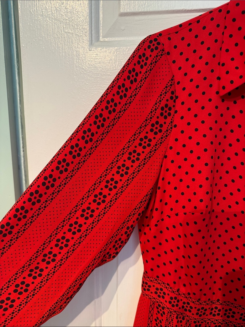 Boden Red Long Sleeve Polka Dot Shirt Dress (8R) - Picture 7 of 10